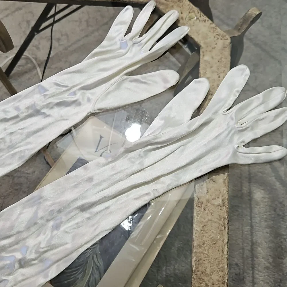 Elegant White Satiny Full Length Opera Gloves